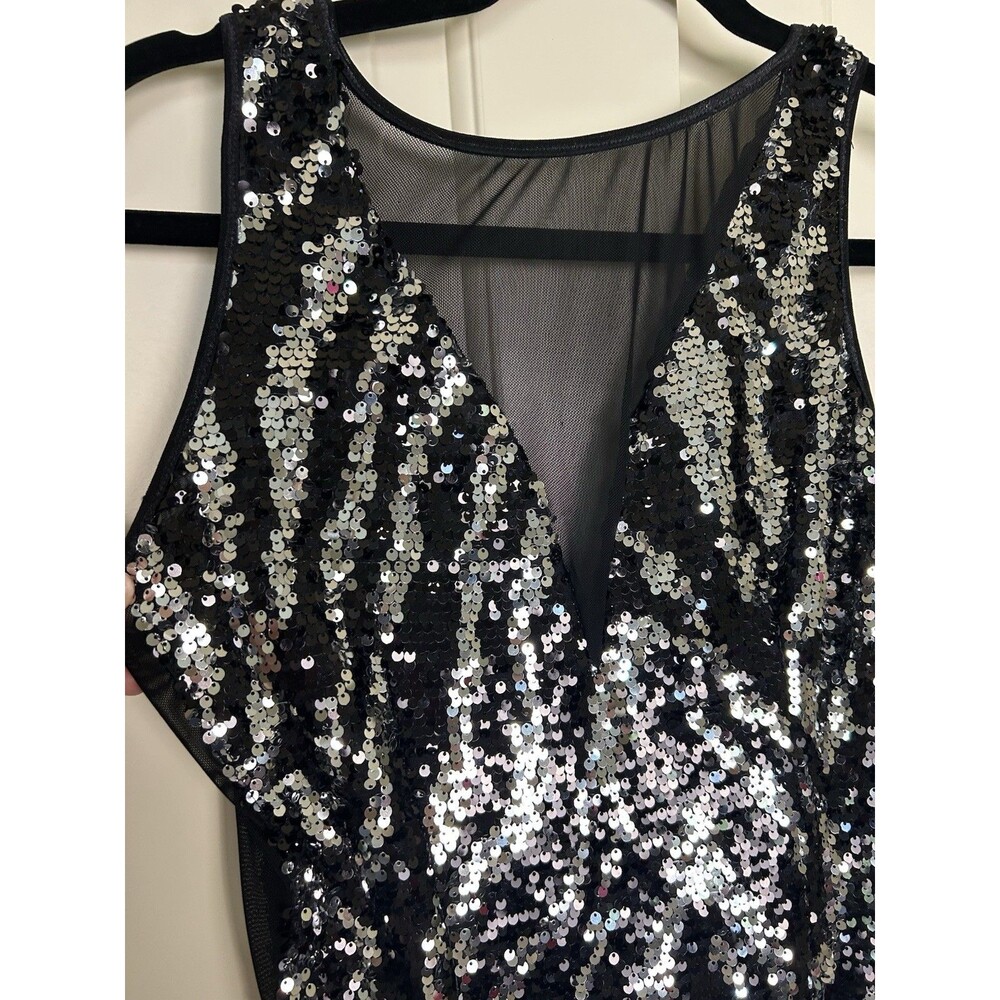 VTG Steppin Out Deep V Mesh Sequin Stretchy Mini Dress NWT Sz 3/4 Zebra - Picture 3 of 7